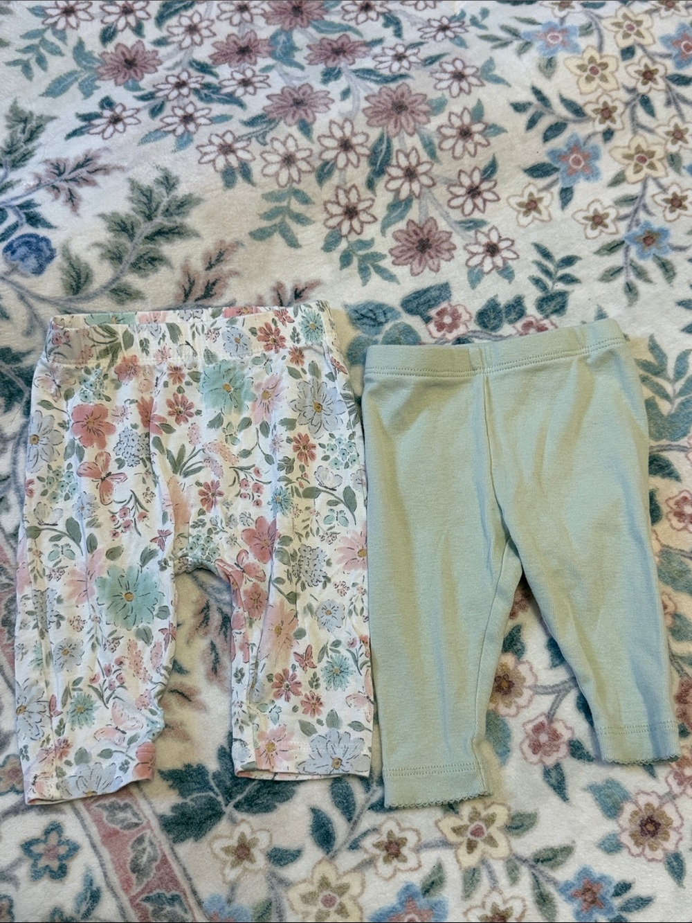 Baby Floral Leggings and Mint Solid Leggings - 2-Pack